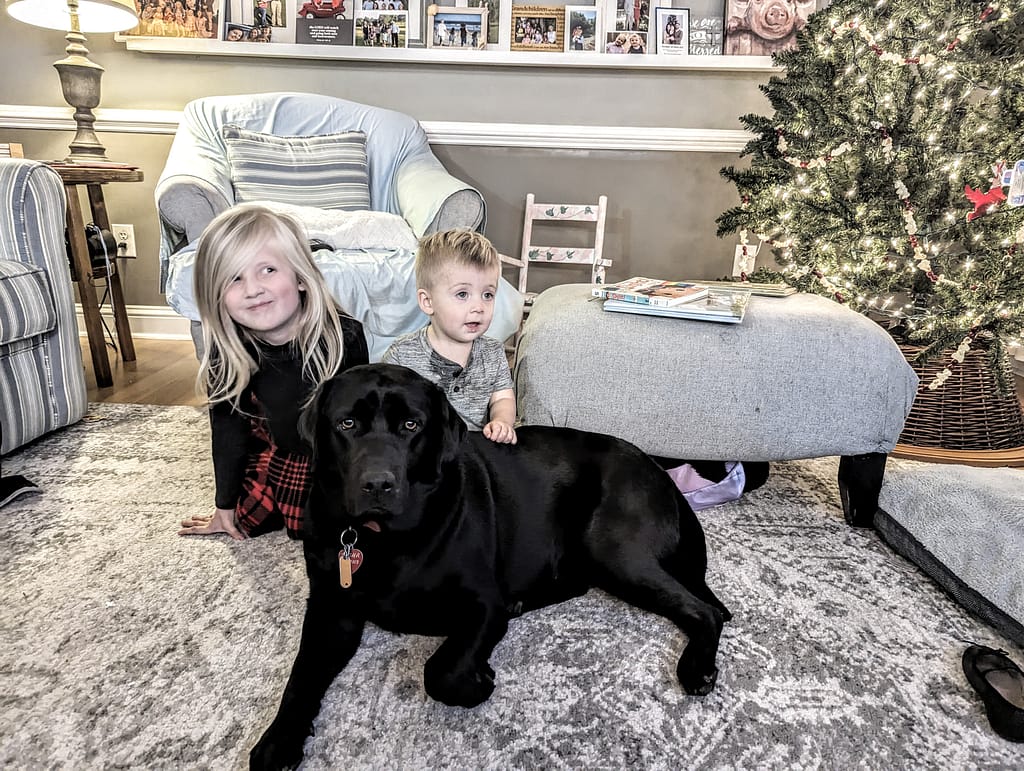 Sasha in the grandkids watching TV