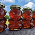 Four glass jars of Honey